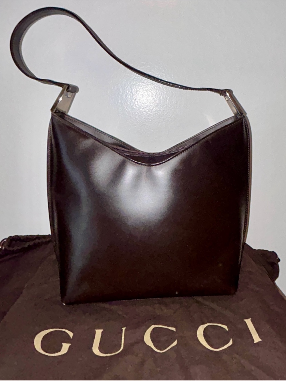 Gucci Tom Ford era Vintage leather shoulder bag. - Picture 8 of 14